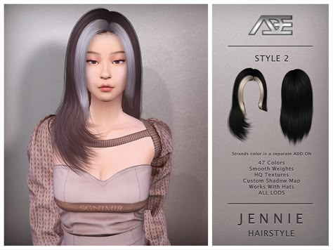 The Sims Resource - Jennie Style 2 (Hairstyle) Sims 4 Jennie, Sims 4 Cc Hair Realistic, Hairstyles Jennie, Jennie Style, Kim Hair, Sims 4 Hair Male, Met Gala Outfits, Pelo Sims, New Hairstyles