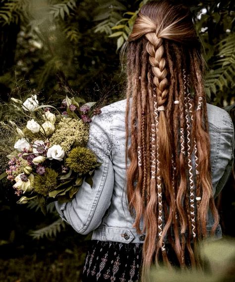 Half Dreaded Hair, Half Dreads, Partial Dreads, Rasta Hair, Viking Hair, Flowers In Her Hair, Dreadlock Styles, Hippie Hair, Dread Hairstyles