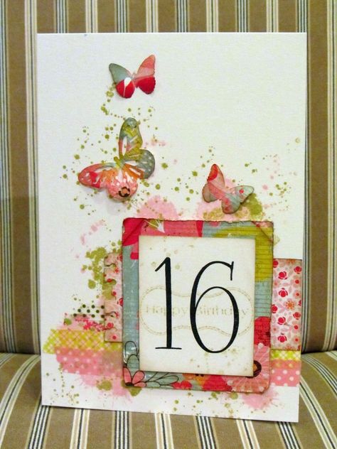 Diy Greeting Cards, 16th Birthday Card, Washi Tape Cards, 18th Birthday Cards, Sister Birthday Card, Homemade Greeting Cards, Homemade Birthday Cards, Paper Scraps, Birthday Cards For Boyfriend