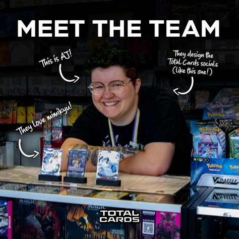 Come and learn more about our awesome staff over on our blog! This week we are highlighting AJ from our social team! https://www.totalcards.net/blog/meet-the-team/meet-the-team-aj Meet The Team Poster Design, Meet The Staff Instagram Post, Team Introduction Ideas, Meet The Team Post, Team Introduction Design, Meet Our Team Design, Meet The Team Instagram Post, Meet The Team Design Layout, Team Instagram Post