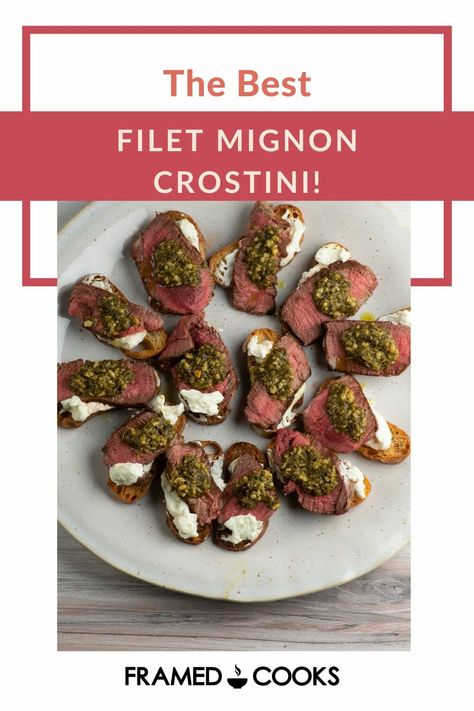 Filet Bruschetta, Dinner Party Appetizer, Pesto Crostini, Artichoke Appetizer, Dinner Party Appetizers, Toasted Crostini, Mignon Steak, Filet Mignon Steak, Perfect Dinner Party