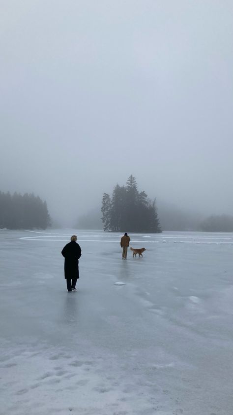 Winter Lake Aesthetic, Frozen Lake Aesthetic, Lake Aesthetic, Friends Winter, Winter Lake, Walking Dog, Frozen Lake, Two Friends, Walk On