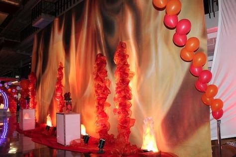 fun filled night with a fire and Phoenix Party Decorations, Phoenix Themed Party, School Dance Decorations, Sunset School, Phoenix Party, Fire Party, Homecoming Themes, Ice Party, Dance Decorations