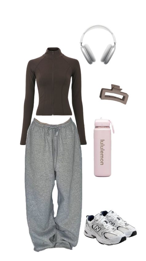 Soft Zip up jacket, grey sweatpants, apple headphones, new balance, lululemon bottle Lululemon Bottle, Outfit Sweatpants, Lululemon Sweatpants, Apple Headphones, Apple Headphone, Gym Jacket, Sweatpants Outfit, Lululemon Jacket, Grey Sweatpants