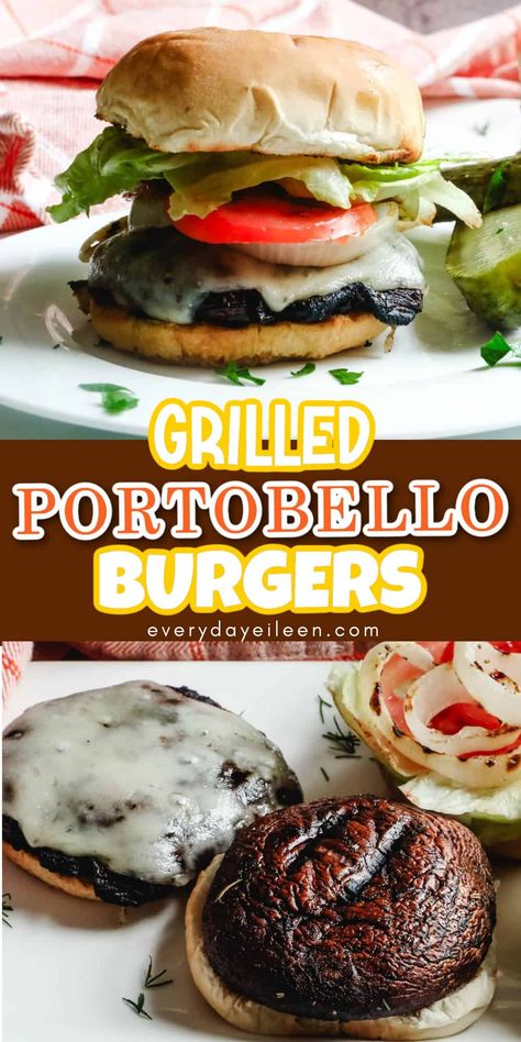 Mushroom Burgers Portobello, Portabella Mushroom Burger, Grilled Portobello Mushroom Burger, Portobello Burgers, Mushroom Burger Recipe, Portobello Mushroom Burger, Grain Bowl Recipe, Mushroom Burgers, Portobello Burger