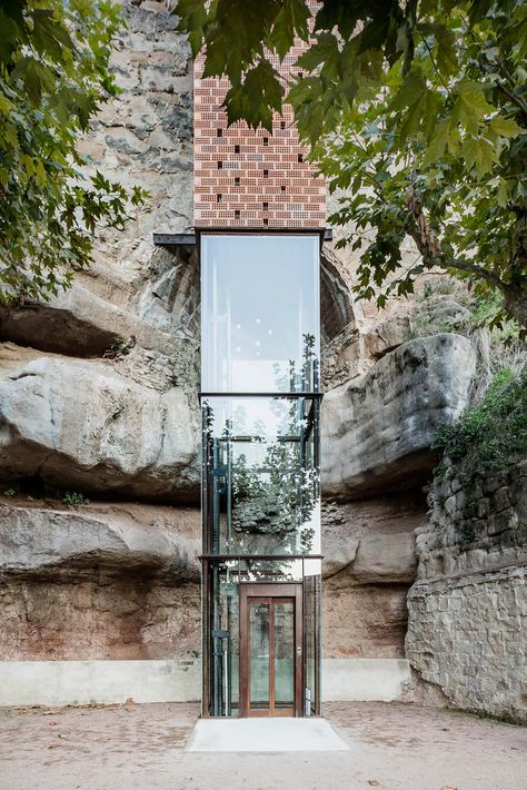 Gallery - New Access to Gironella's Historic Center / Carles Enrich - 18 Glass Lift, Elevator Design, Glass Elevator, Lift Design, Adaptive Reuse, Zaha Hadid, Medieval Town, Medieval Castle, Facades