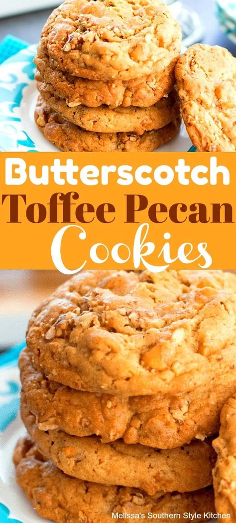 Toffee Pecan Cookies, Butterscotch Toffee, Toffee Apples, Pecan Desserts, Butterscotch Cookies, Butter Pecan Cookies, Streusel Muffins, Thanksgiving Cookies, Cookie Brownie Bars