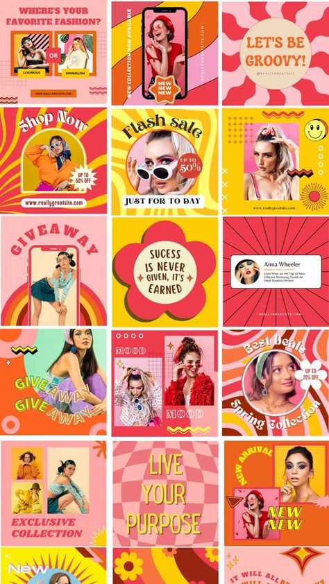 Social Media Templates by Penny Canva Video Templates, Canva Post Ideas, Instagram Post Design Ideas, Canva Ideas Design, Retro Instagram Post, Canva Images, Canva Design Ideas, Retro Template, Retro Instagram