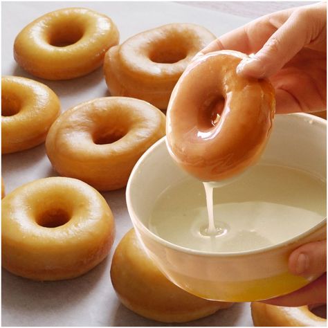 The SOFTEST NO-Knead - NO-Mixer GLAZED DONUTS | Yeast Donuts Better than Krispy Kreme | doughnut, Krispy Kreme | The SOFTEST NO-Knead NO-Mixer GLAZED DONUTS | Yeast Donuts Better than Krispy Kreme! 🍩 | By Emma's Goodies | Facebook | Let's make the most amazing, no need, no mixer, glazed donuts from my new cookbook, Simple Pleasures. Believe it or not, to make these donuts, you'll only need a bowl and a wooden spoon. To the bowl, we're going to add butter. I like to cut it into small pieces as i Make Donuts At Home, Emma Goodies, Krispy Kreme Filled Donuts Recipe, Diy Krispy Kreme Donut, Crispy Cream Donuts Recipe Krispy Kreme, Glazed Donut Krispy Kreme, Non Bake Desserts, Cream Filled Donuts, Bakery Style Blueberry Muffins