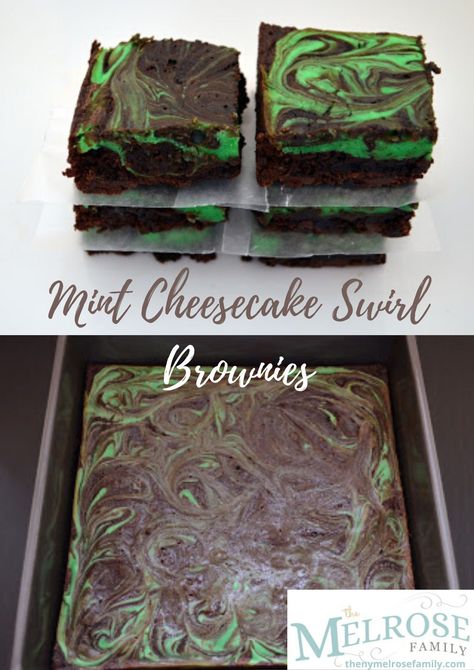 Mint Cheesecake Swirl Brownies from Flavor by Four 🍫 St. Patrick's day is almost here. These quick and easy recipe would be perfect to serve. 💚  ⁣⁣#themelrosefamily #newrecipe #mintcheesecake #swirlbrownies #stpatrick St Patrick's Day Desserts, Traditional Easter Desserts, Cheesecake Swirl Brownies, Mint Cheesecake, St Patrick's Day Cookies, Trifle Pudding, Swirl Brownies, Homemade Snickers, Easy Appetizers