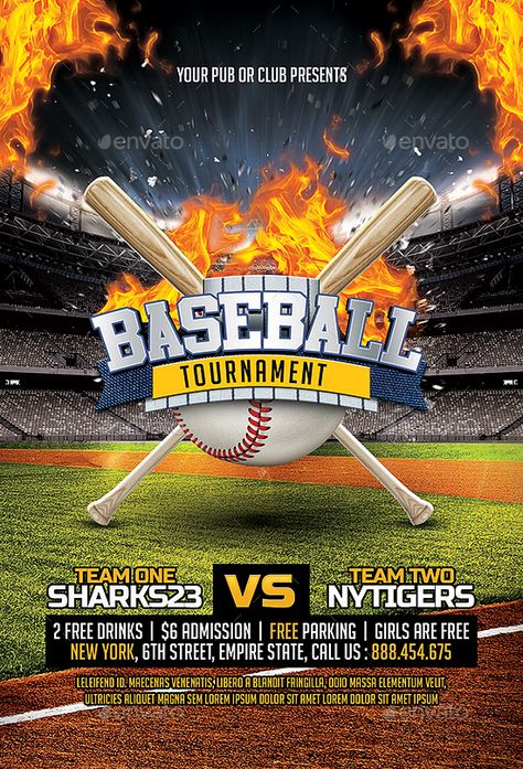 DOWNLOAD THIS FLYER: https://diamondtemplates.com/flyer-templates/baseball-league-flyer-id5 Baseball Poster Ideas, Photoshop Flyer Template, Baseball Card Template, Baseball Tournament, Photoshop Flyer, Baseball Logo, Baseball Posters, Photoshop Text, Sports Design Inspiration