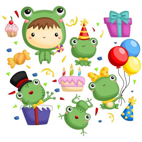 Conjunto de vectores de rana de cumpleañ... | Premium Vector #Freepik #vector #ribbon #cumpleanos #feliz-cumpleanos #fiesta Frog Vector, Birthday Frog, Frog Clipart, Frog Birthday, 42nd Birthday, First Birthday Cards, Birthday Clips, Birthday Labels, Birthday Card Drawing