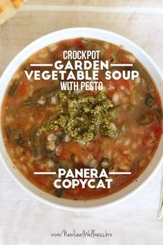 Vegetarian Garden, Soup With Pesto, Crockpot Vegetarian, Pesto Soup, Panera Copycat, Garden Vegetable Soup, Cheesy Potato Soup, Vegetable Soup Healthy, Turkey Soup