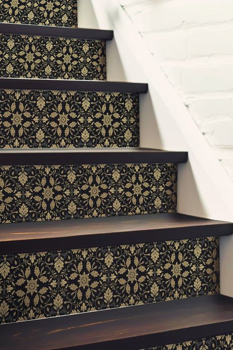 Elegant Amalfi Motifs,peel and Stick Stair Riser, Vinyl Strip Self Adhesive, Easy to Trim, DIY Decor,stair Riser Stickers - Etsy Stair Riser Vinyl, Stair Kits, Vinyl Stairs, Stair Stickers, Stair Riser, Oracal Vinyl, Stair Risers, Tile Decals, Traditional Wallpaper