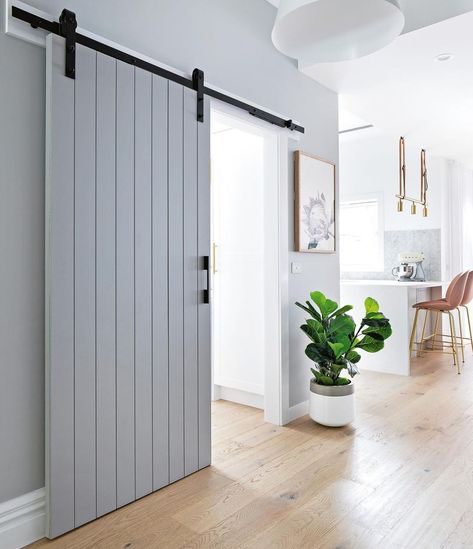 Bunnings Warehouse on Instagram: “Rustic charm ✨ Barn doors are the answer to giving your home a subtle feature and a point of difference. Find what you need in the…” Kitchen Island Furniture, Timber Sliding Doors, Exterior Barn Doors, The September Issue, White Internal Doors, White Barn Door, Internal Sliding Doors, Barn Style Sliding Doors, Custom Barn Doors