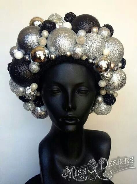 Disco Costume Diy, Costume Diy Ideas, Disco Hairstyles, Party Disco Ball, Styrofoam Heads, Mannequin Decor, Christmas Headpiece, Styrofoam Head, 70s Costume