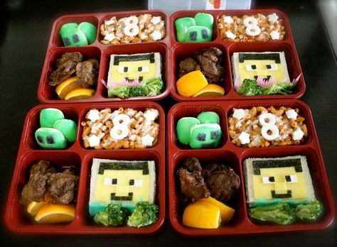 Minecraft Minecraft Lunch Ideas, Minecraft Lunch, Preschool Lunch, Lunch Box Idea, Bento Ideas, Kids Lunches, Fun Lunch, Lunchbox Ideas, Kid Food