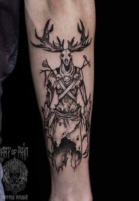 Witcher Tattoo, Satanic Tattoos, Black And White Tattoo, Occult Tattoo, Evil Tattoos, Rune Tattoo, Wicked Tattoos, Deer Tattoo, Scary Tattoos