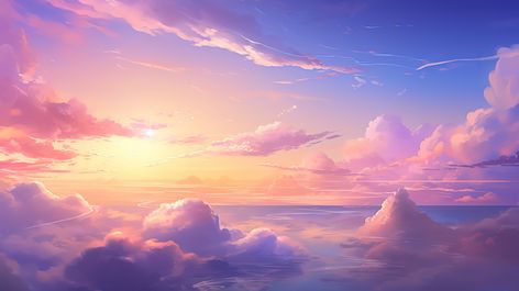 Sunset Pale Pink And Purple Anime Sky Background Anime Sky Background, Pink Purple Background, Anime Sunset, Disc Banner, Purple Background Images, Purple Sky Landscape, Background Sunset, Purple Anime, Purple Yellow Sunset