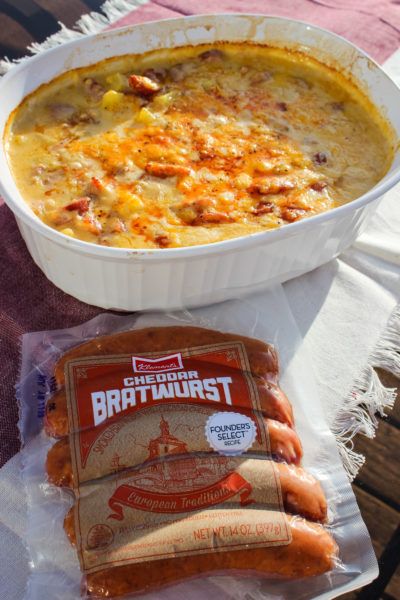 The casserole of all casseroles thanks to Klement's brats! Brat Casserole, Cheddar Brats, Brats Recipes, New Recipes For Dinner, Hearty Meal, How To Cook Sausage, Hearty Meals, Satisfying Food, Thoughts And Feelings