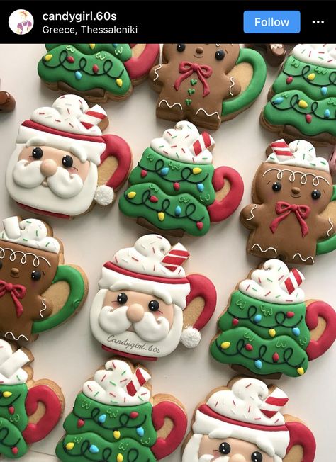 Santa Cookies Decorated, Mug Sugar Cookie, Happy Epiphany, Mug Cookies, Iced Christmas Cookies, Christmas Sugar Cookies Decorated, Christmas Yummies, Hot Cocoa Cookies, Winter Cookie