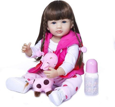 Amazon.com: Lifelike Reborn Baby Dolls Silicone Full Body Girl 22 inchs 55 cm Anatomically Correct Washable Toy Doll Long Hair Big Eyes Handmade Newborn Toddler Doll for Birthday Xmas Gifts : Toys & Games My Life Doll Clothes, Big Baby Dolls, Reborn Toddler Girl, Silicone Reborn Babies, Reborn Baby Girl, Reborn Toddler, Toddler Dolls, Vinyl Dolls, Toy Doll