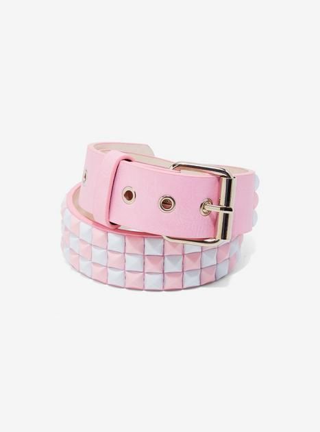 Pink Studded Belt, White Pyramid, Stud Belt, Right Arrow Icon, Location Icon, Scene Outfits, Studded Belt, Show Off, Hot Topic