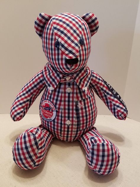 MEMORY BEAR 20 Inch Custom Made from Shirts or Fabric | Etsy Teddy Bear Pattern Free Printable, Memory Bears Pattern Free, Memory Pillow From Shirt, Memory Clothes, Memory Bear Pattern, Memory Items, Memory Ideas, Teddy Bear Patterns Free, Memory Bears Pattern