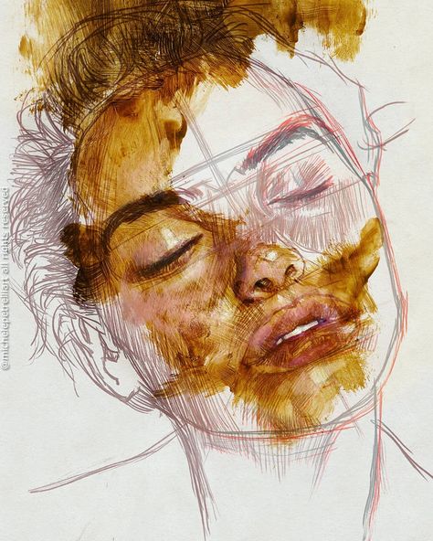 Pencil And Watercolor Portrait, Conte Art, Michele Petrelli Art, Experimental Portrait Drawing, Acrylic Ink Portraits, Conceptual Portrait Painting, Higher Art Expressive Folio Portraiture, Transparency Self Portraits, A Level Art Sketchbook