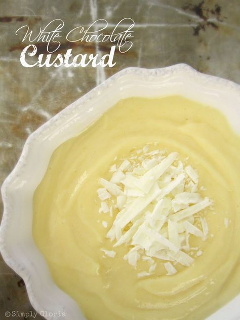 White Chocolate Custard - SimplyGloria.com  Fast, easy and homemade! White Chocolate Custard, White Chocolate Pastry Cream, Crepe Fillings, Crepe Filling, White Chocolate Filling, Whole Bowl, Crepes Filling, Custard Sauce, Chocolate Crepes