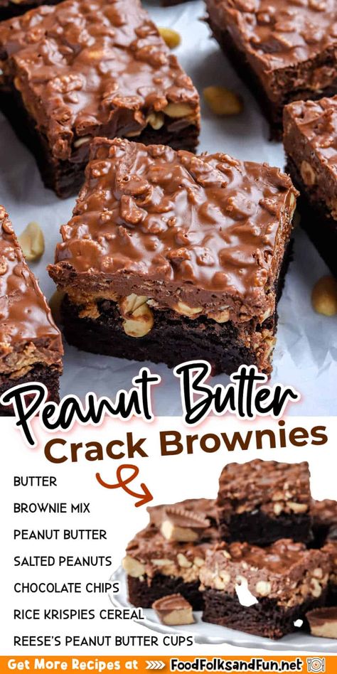 Reeses Peanut Butter Cup Dessert, Peanut Butter Crunch Brownies, Chocolate Peanut Butter Crunch Cups, Peanut Butter Cup Brookies Recipe, Peanut Butter Cup Brownies Box Recipes, Reese’s Pb Cup Brownies, Peanut Butter Chocolate Recipes, Extreme Brownies, Peanut Butter And Chocolate Desserts