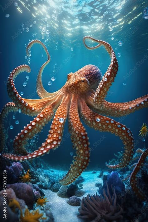 Octopus Photography Underwater, Octopus Swimming, Octopus Photography, Coral Reef Photography, Cool Sea Creatures, Octopus Pictures, Octopus Images, Ideas Sketchbooks, Octopus Tattoo Design