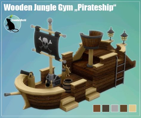 [Standardheld] • Wooden Jungle Gym "Pirateship" [ENGLISH] This was... Sims 4 Jungle Gym Cc, Wooden Jungle Gym, Zombie Christmas, Children Playground, Wooden Playground, Die Sims 4, Sims 4 Studio, Pirate Ships, Jungle Gym