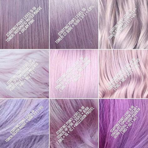 Lilac Hair Formula, Rose Colored Hair, Pink Purple Hair Color, Pastel Pink Hair Dye, Wella Formulas, Rose Hair Color, Lilac Hair Color, Pink Purple Hair, Diy Hair Dye