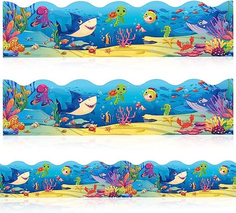 Package Includes: you will receive 60 pieces of sea animal classroom border decor and 200 pieces of glue points, and each decor measures about 11.81 x 2.24 inches, 60 ft in total; Enough length and the right size can meet your various decorating needs, adding energy and fun Under The Sea Bulletin Board, Sea Bulletin Board, Ocean Theme Birthday Party, Animal Classroom, Aquarium Craft, Beach Theme Classroom, Ocean Theme Decorations, Aquarium Live Wallpaper, Ocean Classroom