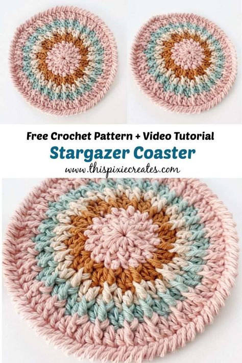 Granny Round Crochet Pattern, Crochet Spiral Coaster, Sun Coaster Crochet, Crochet Coasters And Holder Free Pattern, Crochet Circle Coaster, Crochet Pattern Coaster, Crochet Round Coasters, Crochet Circles Pattern Free, Circular Crochet Patterns