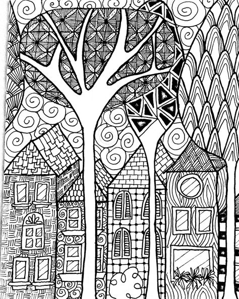 Zentangle House, Zentangle Houses, Quirky Buildings, Zen Patterns, House Doodle, Zen House, Zen Doodle Patterns, Doodle Art Flowers, Zentangle Tutorial