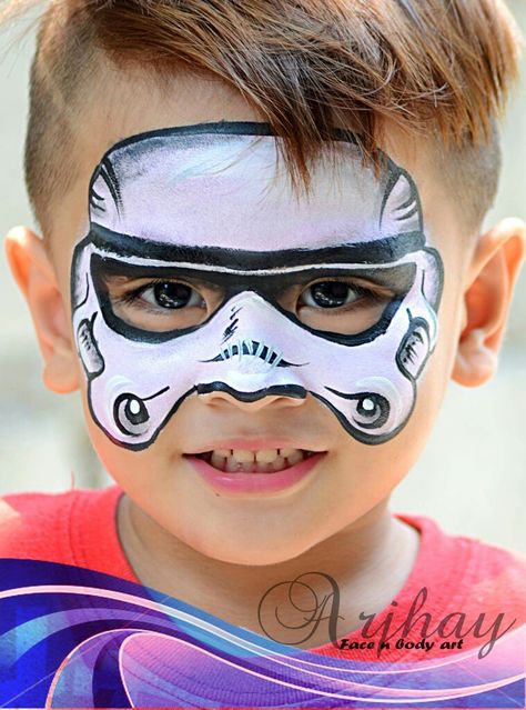 Arjhay Storm Trooper Face Painting Design                                                                                                                                                      More Superhero Face Painting, Face Painting For Boys, Face Paint Ideas, Star Wars Painting, Face Painting Tutorials, Face Painting Easy, Kids Face Paint, Belly Painting, Pintura Facial