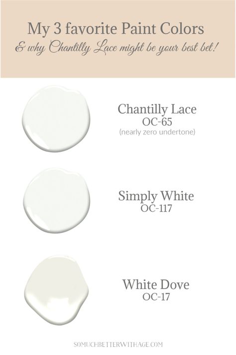 Chantilly Lace by Benjamin Moore - Why It Might Be The Perfect White Paint Color - So Much Better With Age Shaker Paint Colors, Best White Paint For Kitchen Cabinets Benjamin Moore, Chantilly Lace Interior Walls, Chantilly Lace Bedroom Walls, Chantilly Lace Benjamin Moore Bathroom, Simply White Benjamin Moore Kitchen, Chantilly Lace Benjamin Moore Bedroom, Benjamin Moore Chantilly Lace Cabinets, White Dove Walls With Chantilly Lace Trim