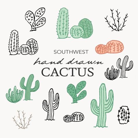 Cactus Clip Art Hand Drawn Southwest Desert Doodle Set | Etsy Desert Doodles Simple, Cactus Doodle Simple, Desert Doodles Drawing, Arizona Doodles, Desert Bullet Journal, Desert Drawing Simple, Cacti Doodles, Doodle Themes, Desert Doodles