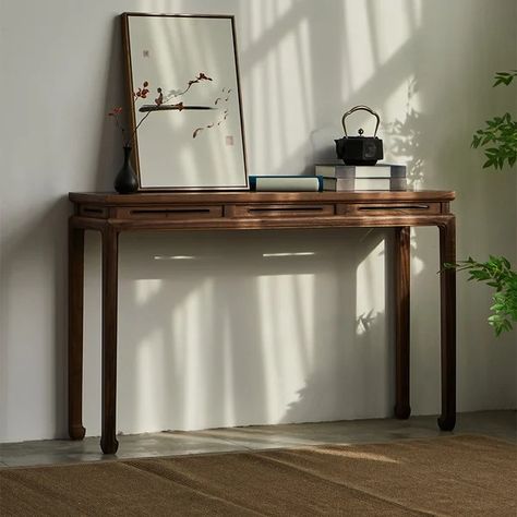 47.2" Mid Century Modern Console Table Walnut Solid Wood Entryway Table with 4 Legs Entry Console Table Decor, Scandinavian Console Table, Mid Century Hallway, Wood Entryway Table, Mid Century Modern Console, Mid Century Console Table, Minneapolis Apartment, Mid Century Modern Console Table, Oversized Wall Decor