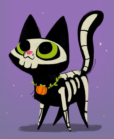 Daily Cat Drawings — 311: Skeleton Cat  Happy Halloween everyone! Daily Cat Drawings, Skeleton Cat, Cat Happy, Chat Halloween, Cat Drawings, Halloween Illustration, Halloween Drawings, Creepy Cute, Halloween Skeletons