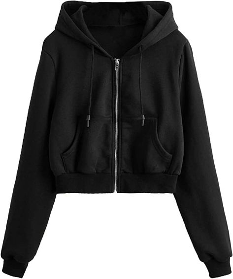 SheIn Women's Crop Zip Up Hoodie Pocket Drawstring Basic Zipper Hooded Sweatshirt Pure White Small at Amazon Women’s Clothing store Crop Zip Up Hoodie, Hoodie Pocket, Cap Sleeve Sweater, Cropped Zip Up, Pretty Shorts, Basic Sweatshirt, Crop Top Hoodie, Sweater Brands, Crop Top Sweater