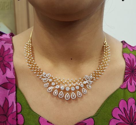 Latest Diamond Necklace Designs, Tops Diamond, Small Diamond Necklace, Diamond Necklace Indian, 2nd October, Diamond Necklace Simple, Indian Diamond Jewellery, Bridal Diamond Necklace, Diamond Drop Necklace