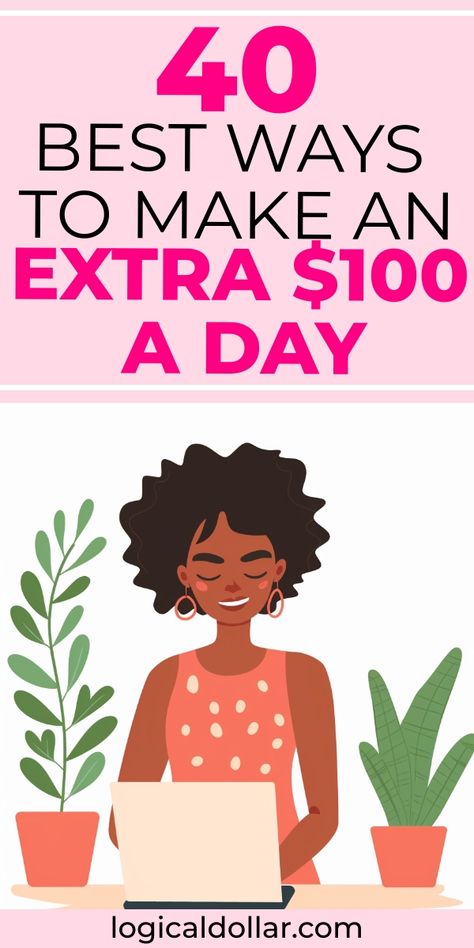 Discover simple ways to make $100 a day with our comprehensive guide. Whether you're looking for online jobs or creative side hustles, we have the tips you need to succeed. Ideal for anyone needing to boost their income quickly and efficiently. Legit online jobs | Make extra money on the side | Part time jobs for extra money | Side jobs to make money | Ideas to make money from home | Side hustle ideas from home | Lucrative side hustles | Online side hustles | Make money | Work from home jobs | S Side Hustles For Creatives, Legit Money Making Online, Tips To Make Money, Easy Side Jobs To Make Money, Side Hustles For Black Women, At Home Side Jobs, Legit Ways To Make Extra Money Work From Home Jobs, Side Hassle Money, Online Side Hustle Extra Money