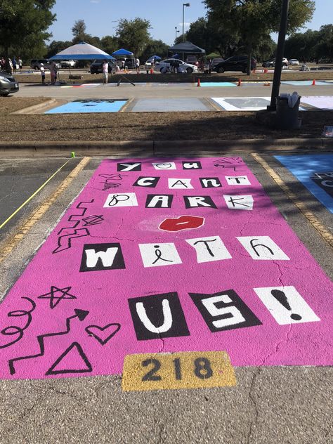 parking spot painting Parking Spot Ideas, Parking Space Ideas, Parking Lot Painting, Senior Parking Space Ideas, Senior Year Things, Senior Things, Senior Year Fun, Senior Year Pictures, Parking Spot Painting