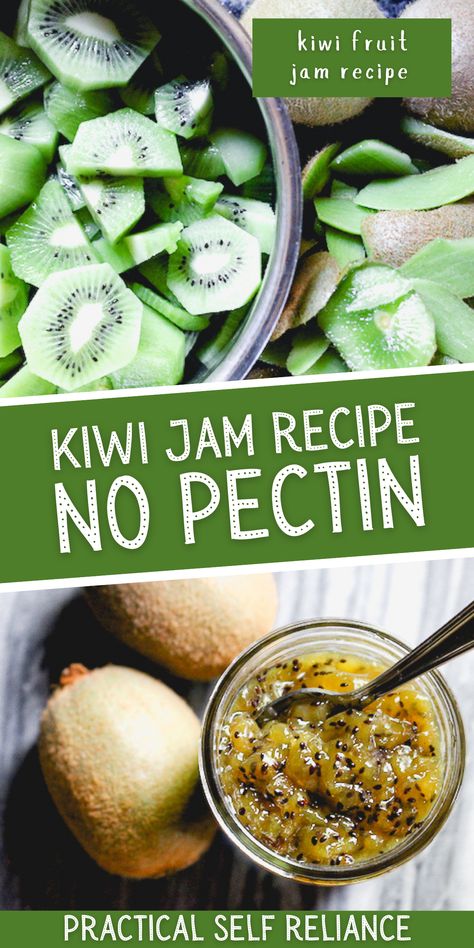 Kiwi Jam Canning, Canning Kiwi Fruit, Canning Kiwi, No Pectin Jam, Jam Recipes No Pectin, Kiwi Jam Recipe, Kiwi Fruit Recipes, Shiso Recipe, Homemade Jam Recipes