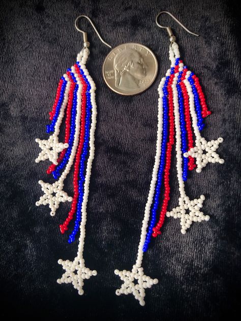 Be Good To Yourself, Anting Manik, Seed Bead Projects, Patriotic Earrings, Diy Seed Bead Earrings, Seed Bead Jewelry Patterns, Seed Bead Crafts, Prescott Az, Beading Jewelery