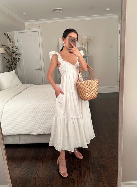 Long Summer Dress Outfits, White Dress Outfit, Cute White Dress, Maxi Dress Outfit, Long White Dress, Long Dress Casual, Summer Dress Outfits, Long Summer Dresses, White Dress Summer