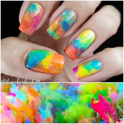 Holi Festival of Colors Nail Art Holi Nails Design, Festival Gel Nails, Holi Nails Art, Holi Nails, March Nails Ideas, March Nails, Holi Festival Of Colours, Colors Nails, Festival Of Colors